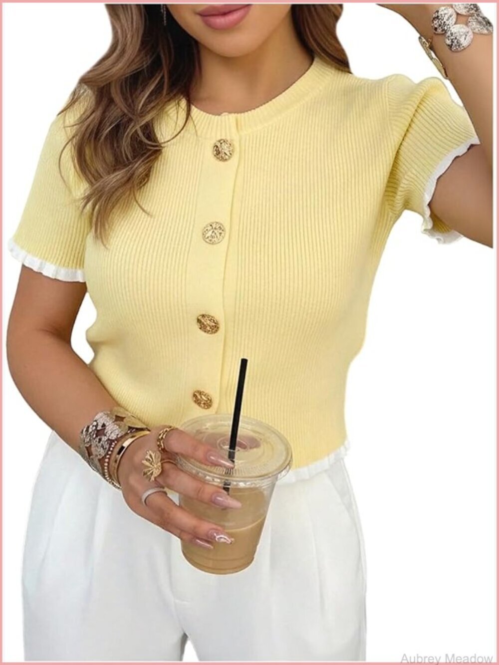 Short Sleeve Ribbed Knit Cardigan with Button Front